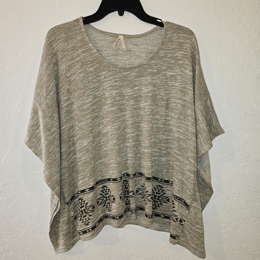 Roper Women's Brown Aztec Knit Poncho Stretchy Southwestern Tunic flutter XS/S